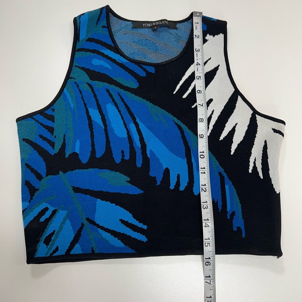Timo Weiland Crop Top Palm Print Blue and Black Size Small - Picture 7 of 11